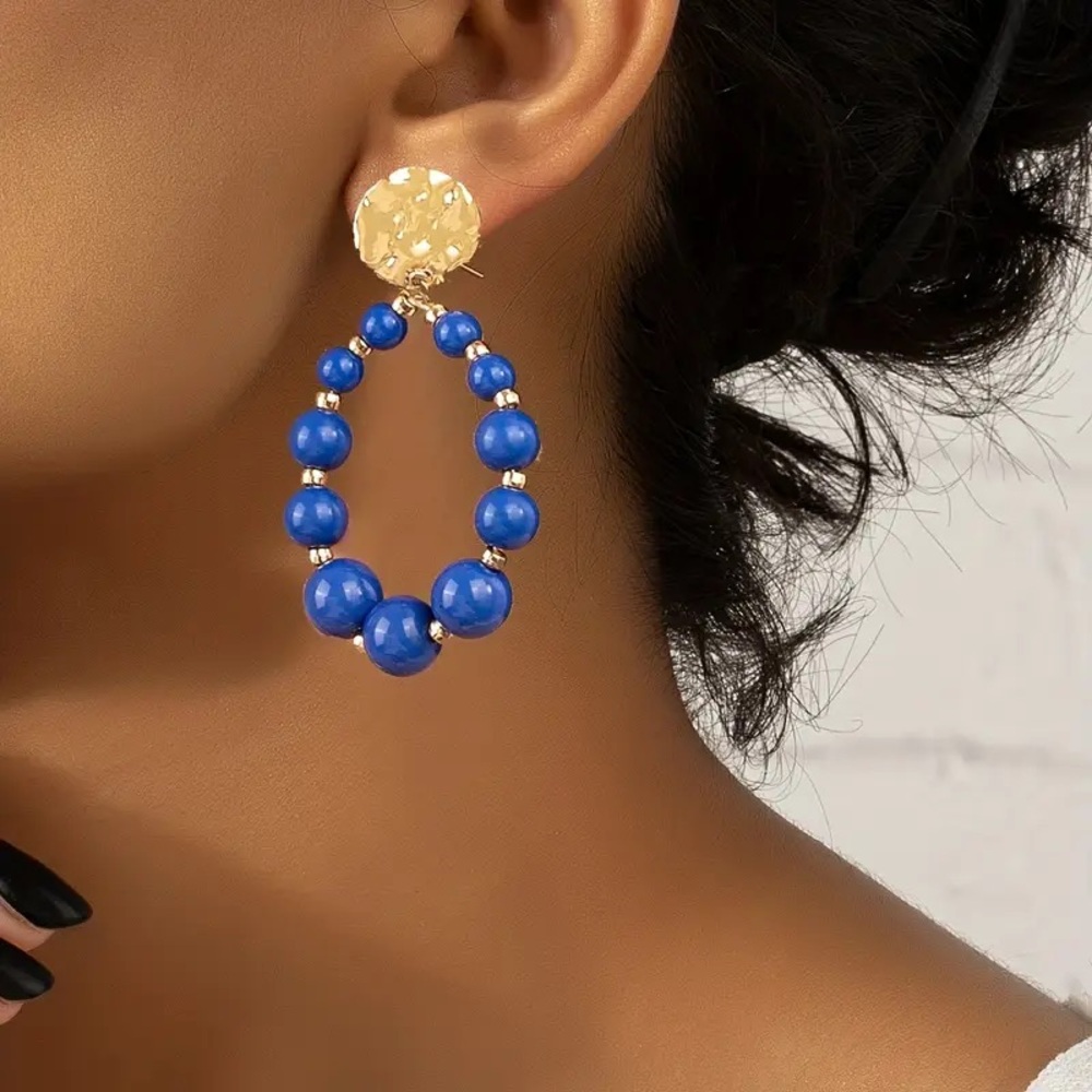 Elegant Blue and Gold Beaded Earrings
